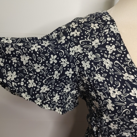 Vintage Style 90's Floral Button Front Lace Up Ties Midi Dress Size 11 - Picture 5 of 12